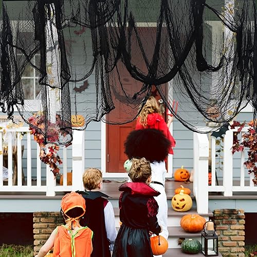 Miniatura 5 de LessMo Tela espeluznante negra de Halloween de 200 x 80 pulgadas para decoración de fiesta al aire libre, tela espeluznante de gasa, elástica,