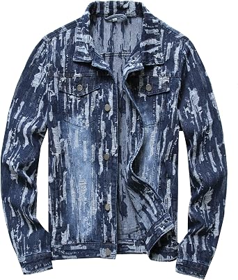 RANMCC Men's Stretch Vintage Washed Long Sleeve Denim Jacket
