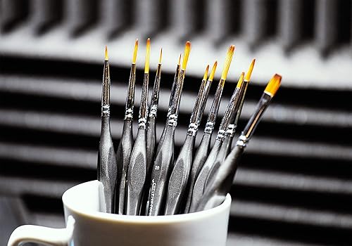 Miniatura 4 de Miniatures - Juego de 12 pinceles de pintura con estuche incluido y mini paleta. Pinceles profesionales para detalles finos, kit de pintura para