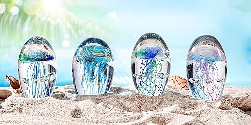 Miniatura 6 de EUSTUMA Adorno de figura de medusa de vidrio soplado a mano, adorno de animales marinos para acuario de pecera, colección de animales marinos para