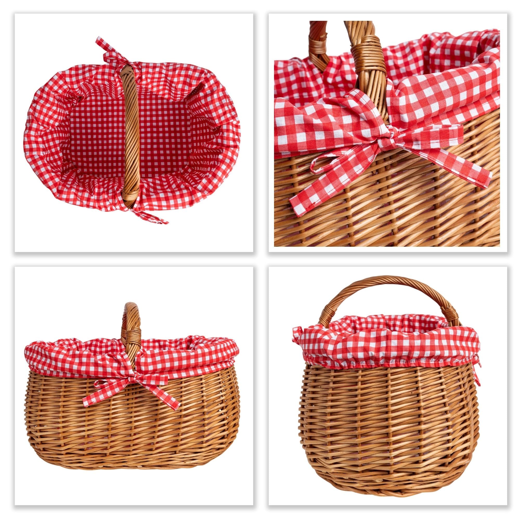 Creative Home Kosz Wiklinowy z Czerwonym Obszyciem w Kratę z 45x32x34cm