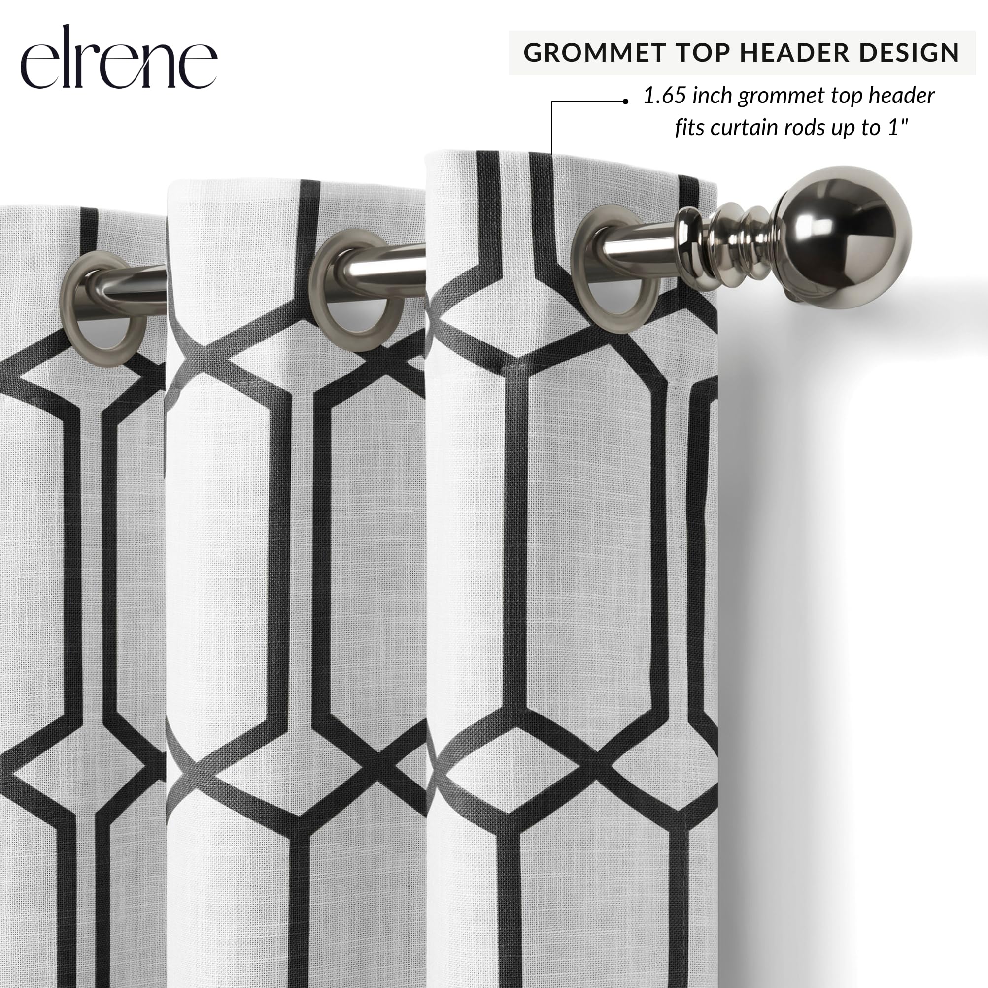 Elrene Home Fashions Kaiden Geometric Room-Darkening Window Curtain, Single Panel, 52" W x 84" L (1 Panel), Black - Image 2