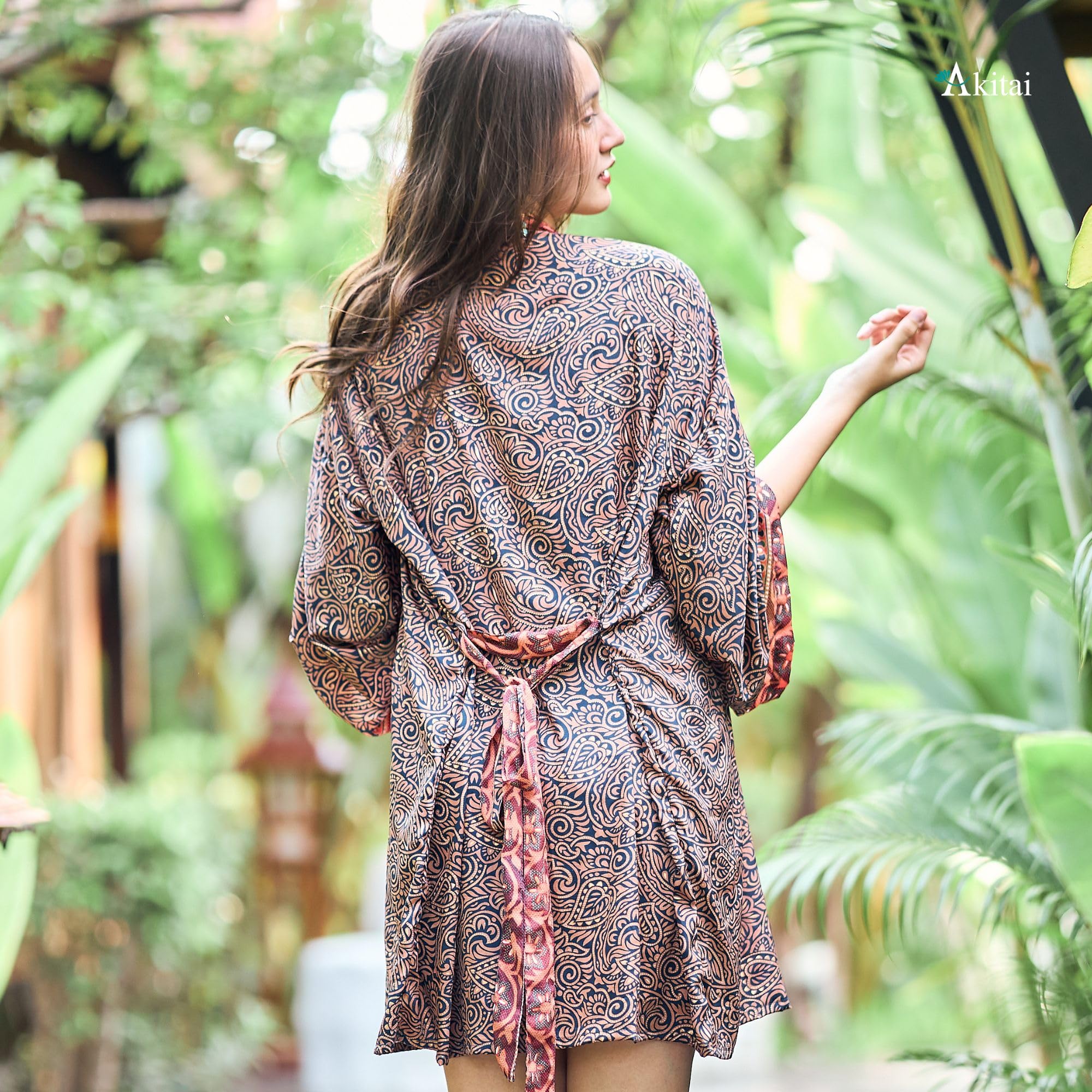 Kimono Boho da donna, 100% cotone kasturi, chiusura con gancio e anello, maniche a 3/4, comfort per tutte le stagioni, top kimono da donna per l'estate, versatile per spiaggia, vacanze