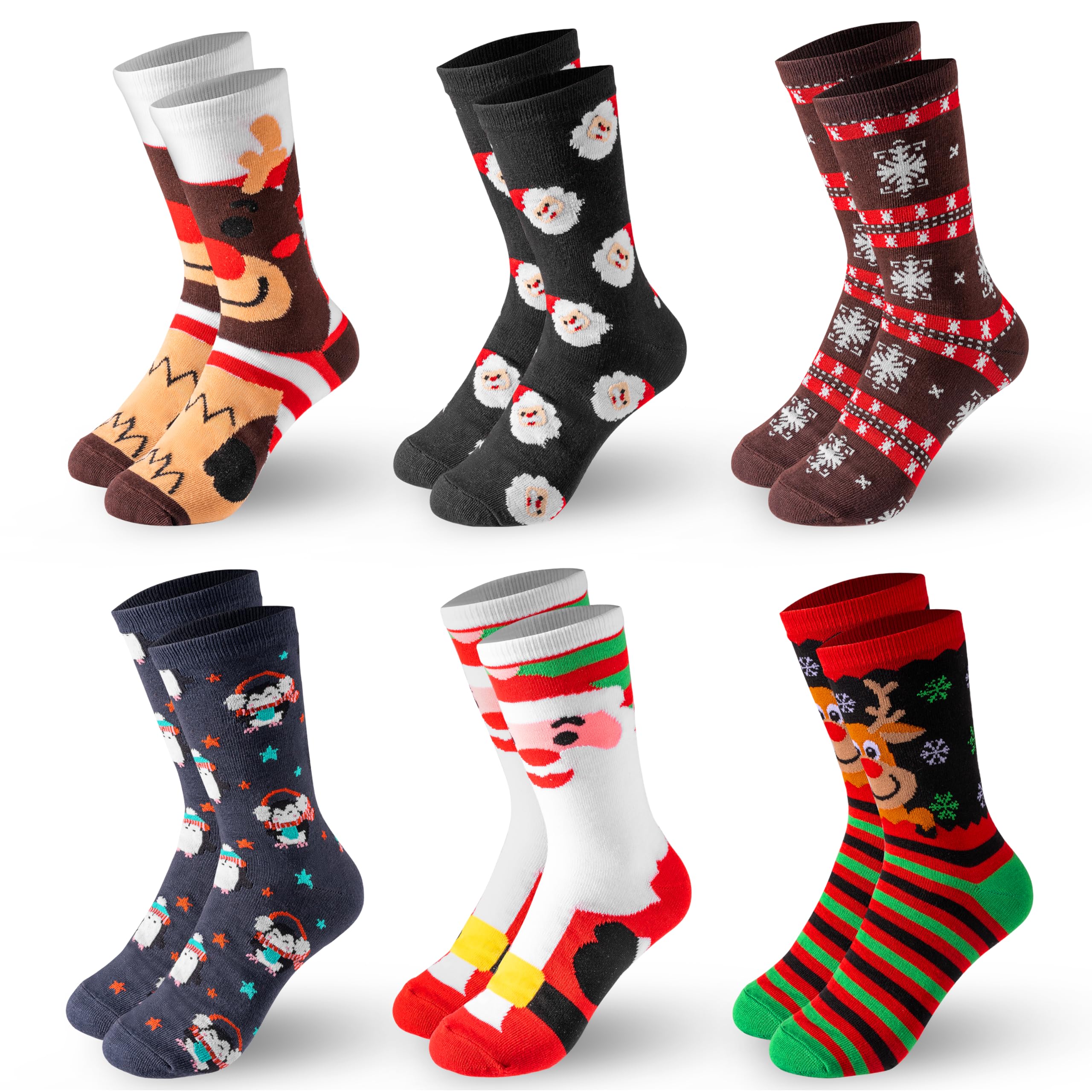 Giggling Getup 6 Packs Winter Christmas Socks for Women Men, Warm Soft Novelty Crew Socks for Women Christmas Holiday, Birthday Gift, Christmas Party Gifts for Women for Xmas