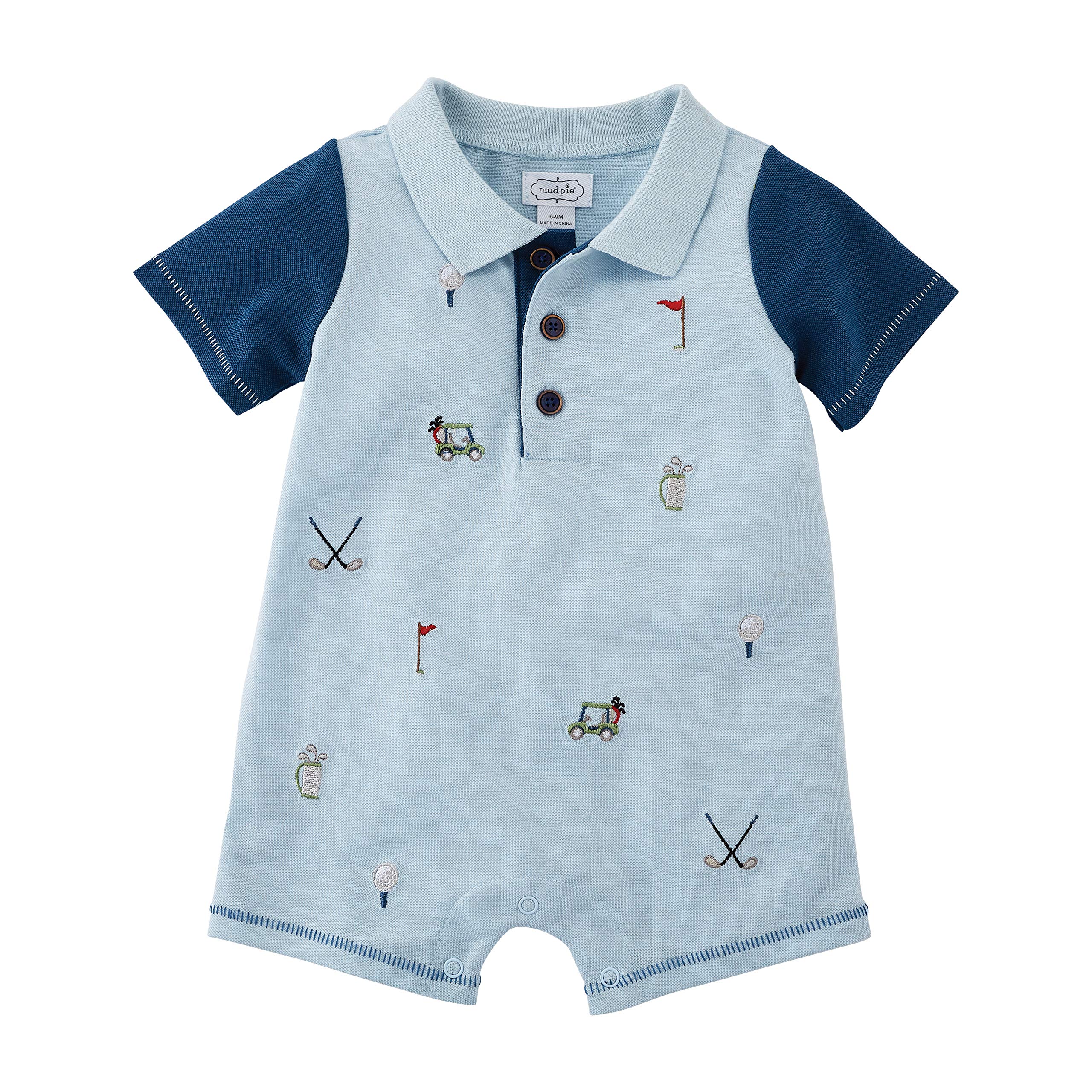 Mud Pie baby-boys Golf Pique Schiffly Romper