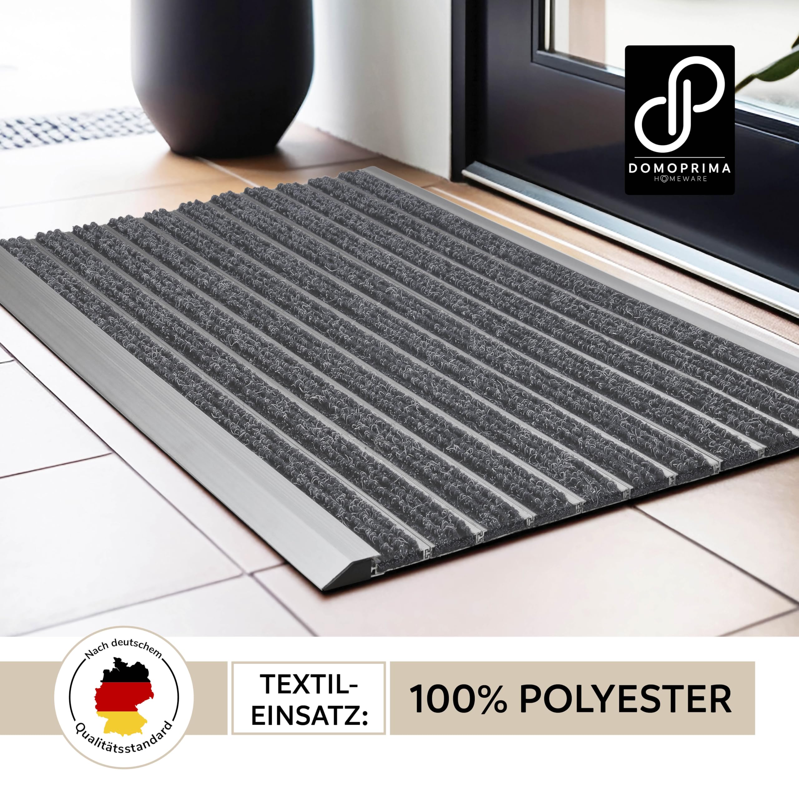 DOMOPRIMA® Premium Alu Fußmatte, grau, 60x40 cm | Gratis Schmutzfangmatte 60x40, Wetterfest, Rostfrei & Rutschfest, Für Eingang, Haustür & Terrasse, Für Innen & Außen