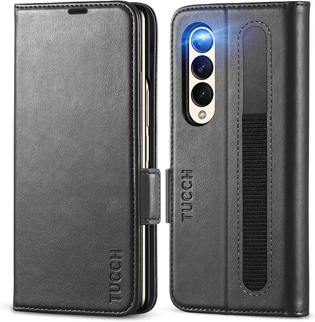 TUCCH Case for Galaxy Z Fold 4 (7.6") 2022 5G, PU Leather Wallet Cover with S Pen Holder[RFID Blocking][Kickstand][Card Slot][Durable PC Shell], Protective Folio Compatible with Galaxy Z Fold4, Black