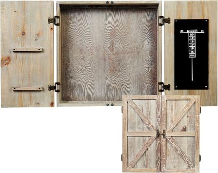 American Legend Barnwood Dartboard Cabinet with Wheat Finished Barn Style Doors - Dartboard Not Included
