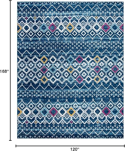 Miniatura 2 de SAFAVIEH Amsterdam Collection - Alfombra de 10' x 14', Azul marino y turquesa, diseño marroquí bohemio, que no se desprende y de fácil cuidado,