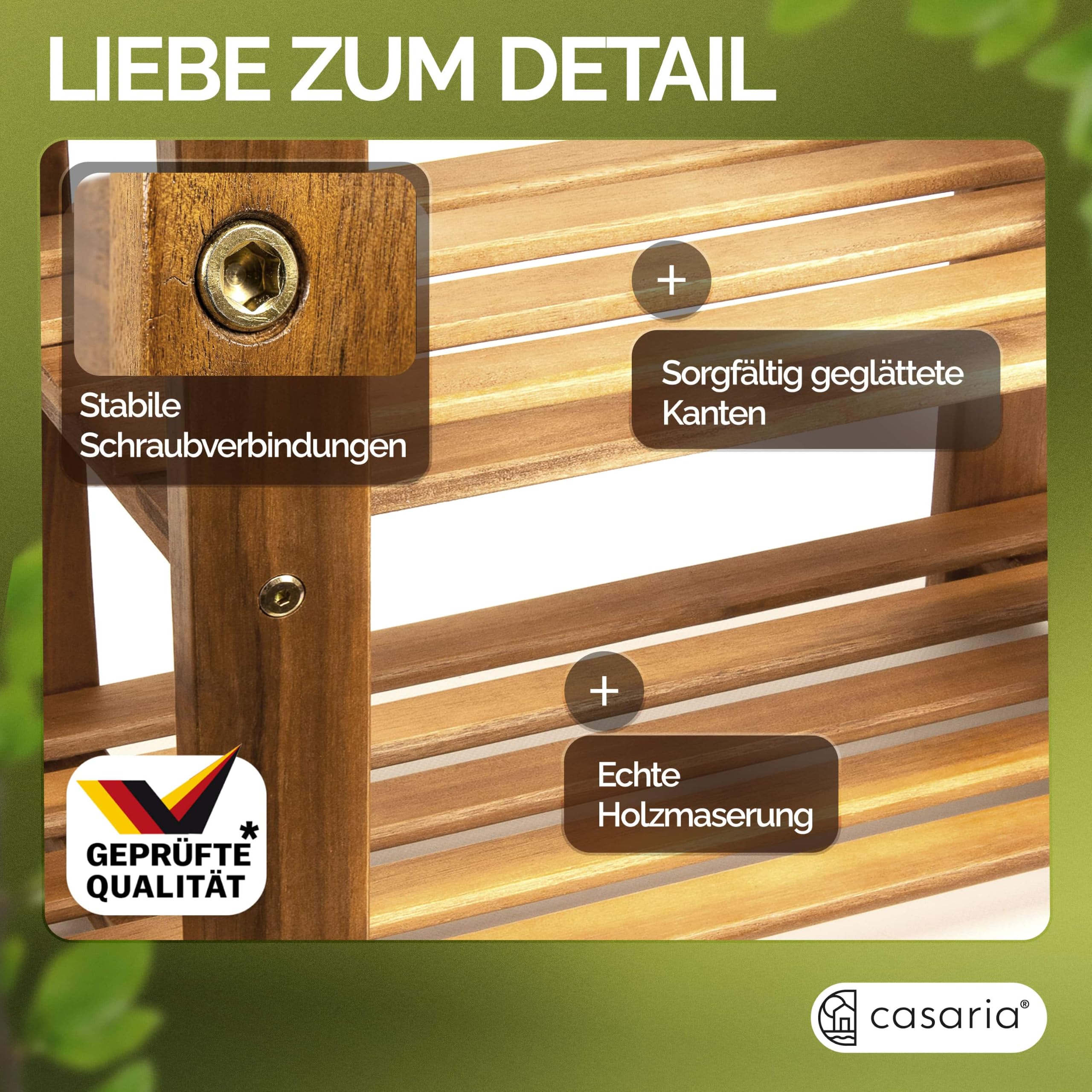 Casaria Schuhbank mit Sitzfläche 87 x 45 x 30 cm 160kg Belastbarkeit 3 Ebenen Akazie Holz Massiv Flur Diele Bad Sitzbank Schuhregal Schuhschrank Braun