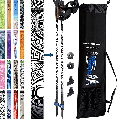Miniatura 23 de York Nordic - Bastones de senderismo oficiales nórdicos clásicos, ligeros, ajustables y plegables, 2 piezas con cierres abatibles, pies desmontables