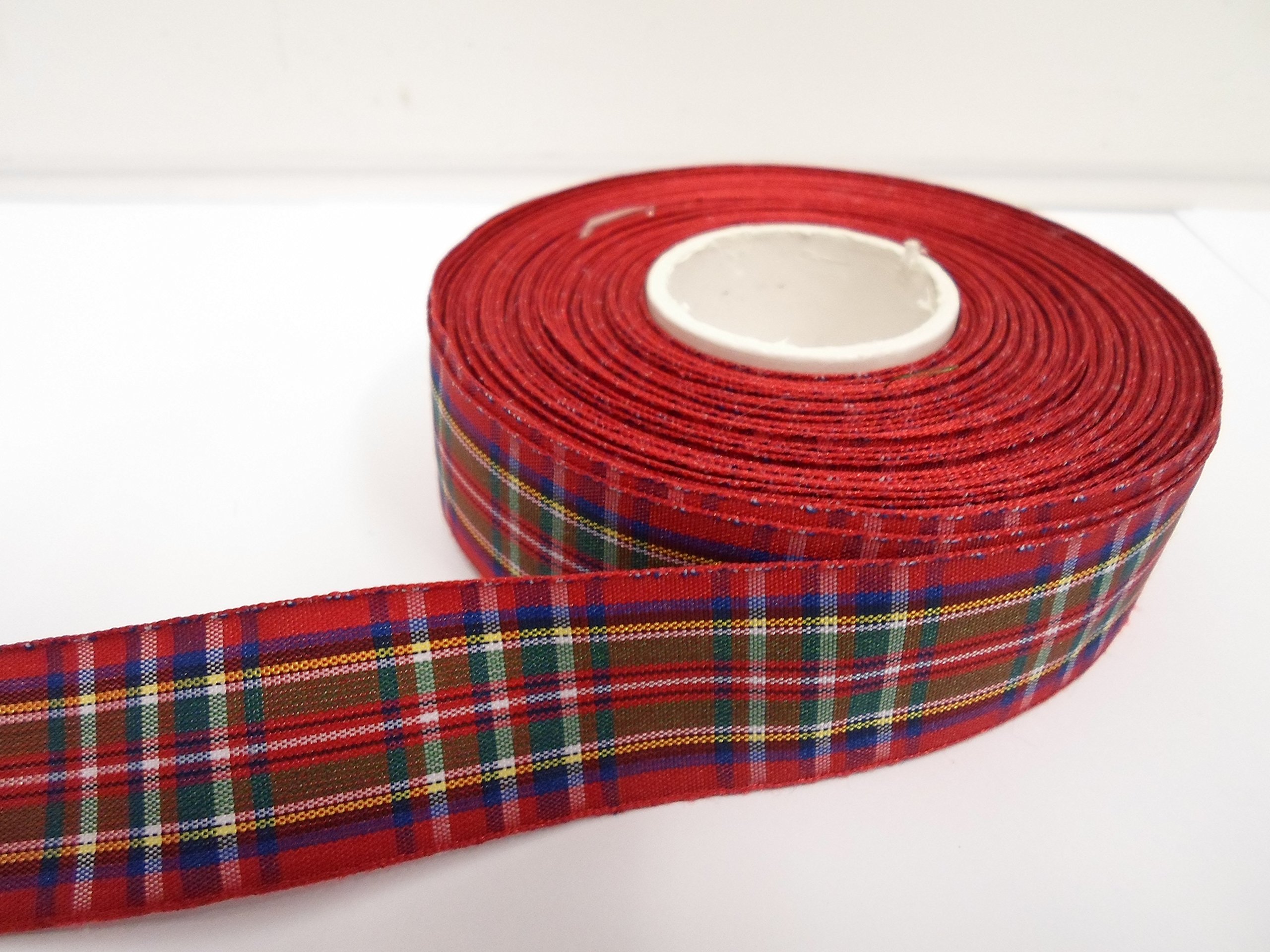 1 Full Roll Reel of 25mm x 25 metres Tartan Ribbon Red Classic Royal Stewart Double Sided 25 mm 2.5cm 1" 1 Inch