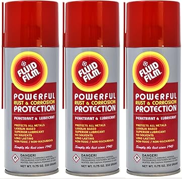 Fluid Film 3 Aerosol Cans Rust & Corrosion Protection; Metal Surface Penetrant & Lubricant, Marine, Automotive, Industrial, Home, 11.75 Oz