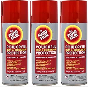 Fluid Film (3 Aerosol Cans) Rust &amp; Corrosion Protection; Metal Surface Penetrant &amp; Lubricant, Marine, Automotive, Industrial, Home, 11.75 Oz
