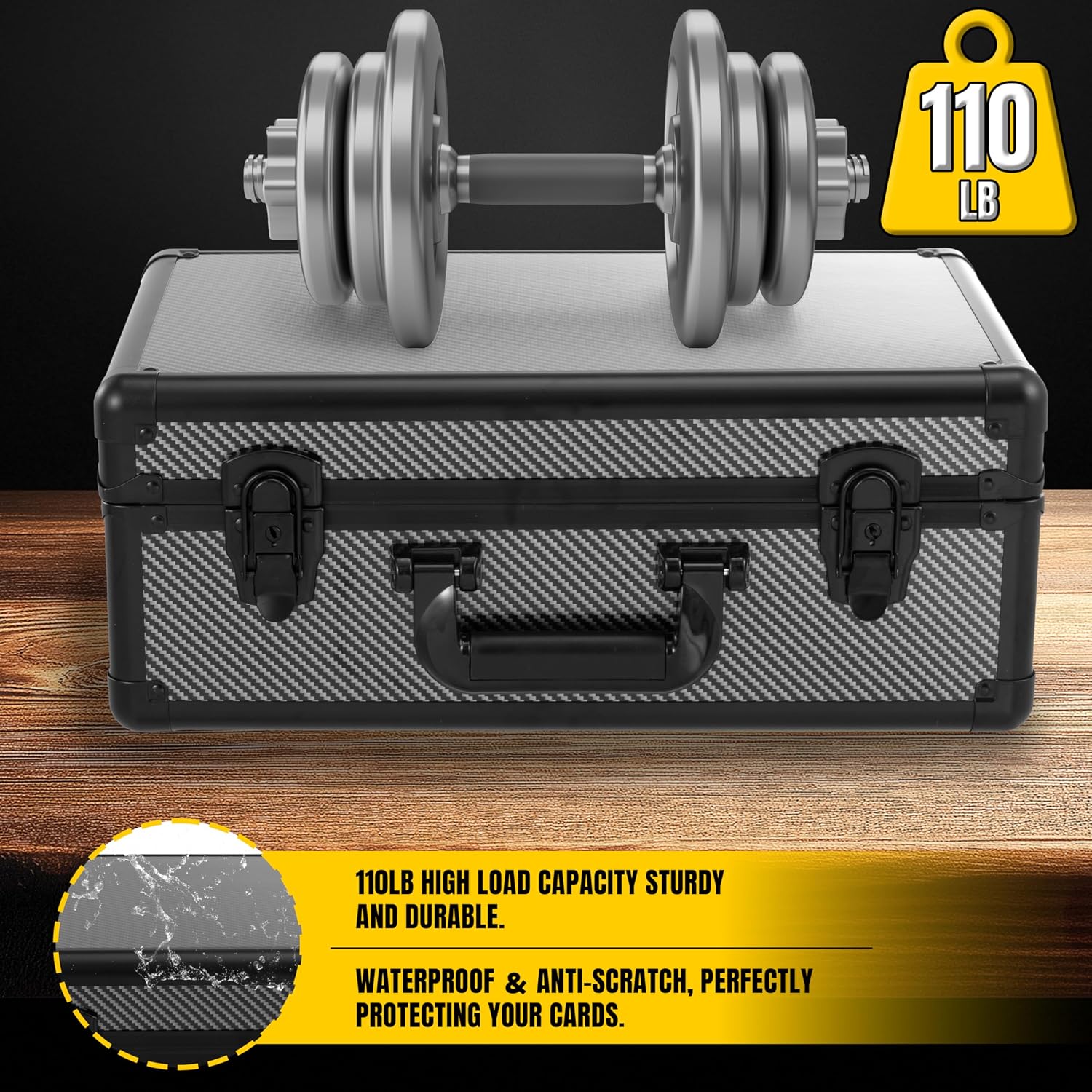 Graded Card Storage Box – Aluminum Alloy Trading Cards Case Holds 140+ Graded Cards, Sports Card Storage Box with Lock, Fits PSA, CSG, BGS (Large Carbon Fiber)