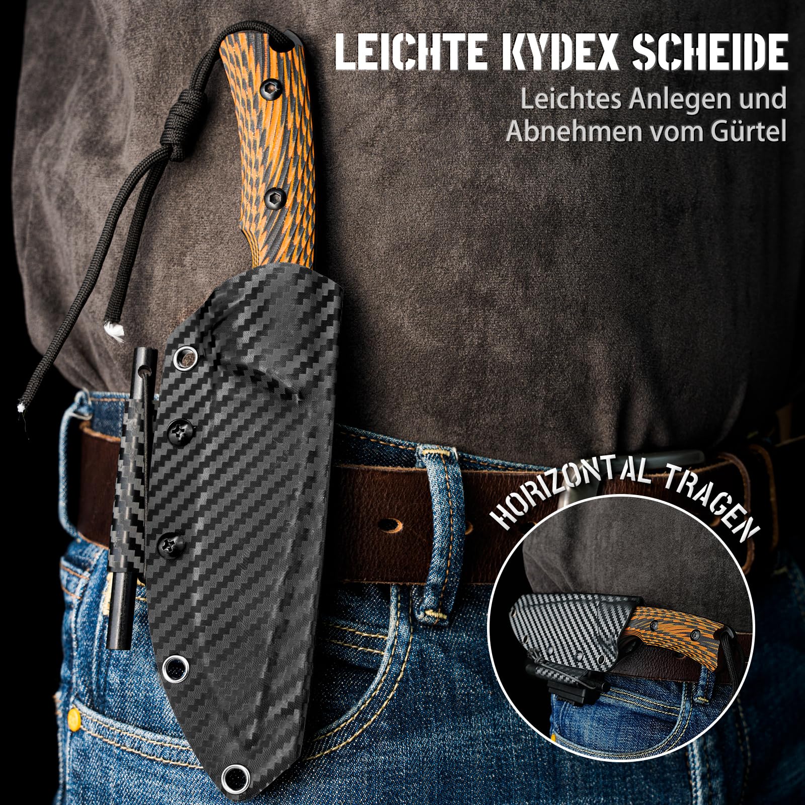LOTHAR FOX Jagdmesser aus D2 Stahl, Outdoor Messer mit G10 Griff, Full Tang, Zweifarbiges Outdoor Messer Survival, Fahrtenmesser, für Outdoor Liebhaber und Abenteuer