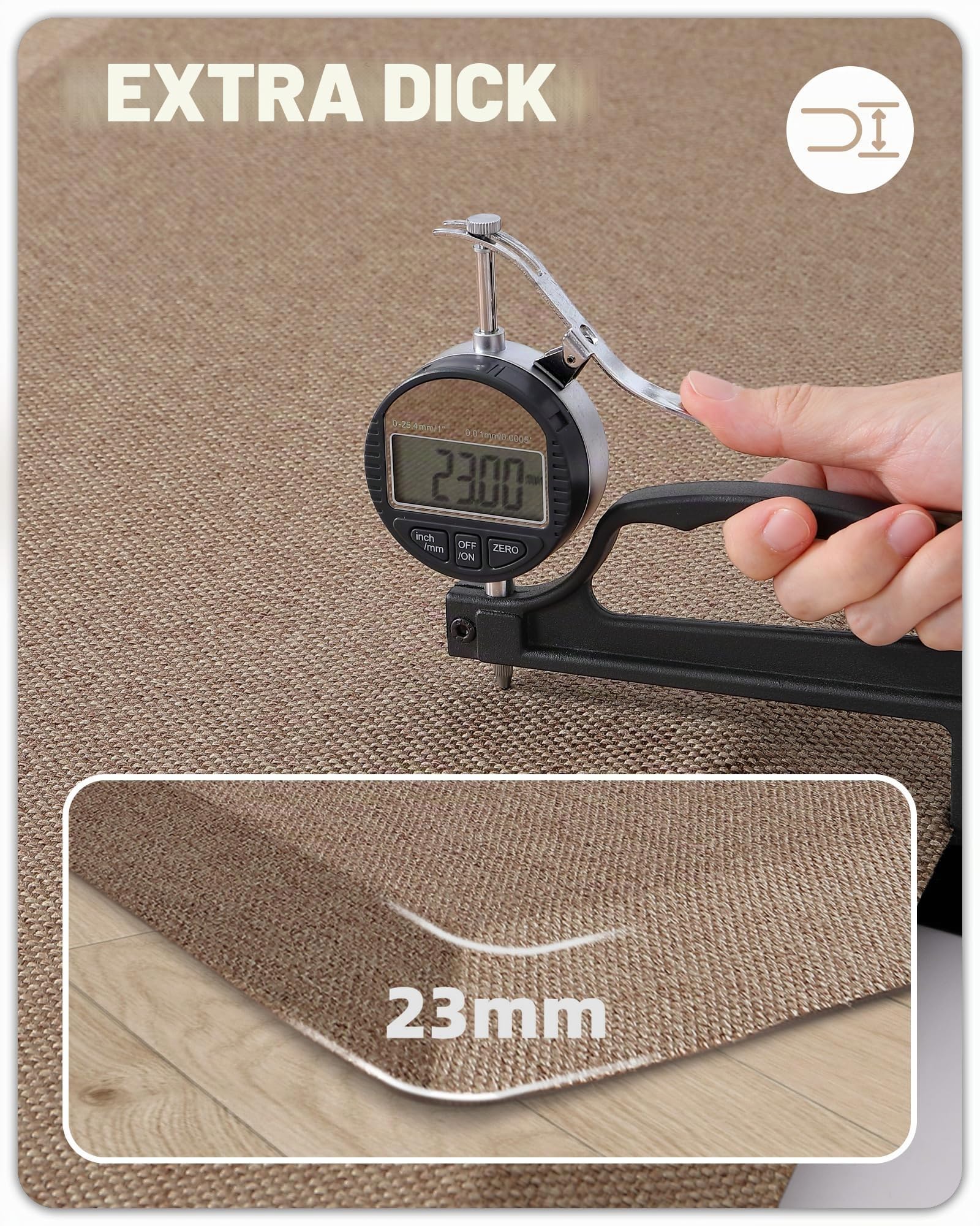 COLOR&GEOMETRY 2,3cm Anti-Ermüdungsmatte | extra weich gepolstert | Ergonomische Komfort Stehmatte | rutschfeste Küchenmatte für Stehpult, Büro & Küche | 51x99cm, Khaki