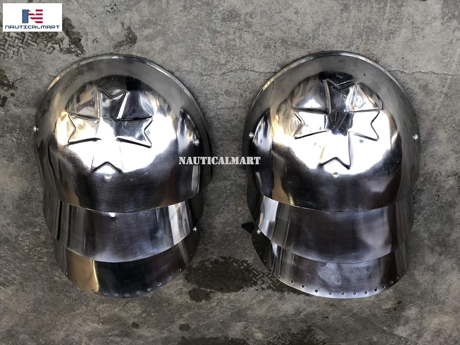 Nautical-Mart Medieval Crusader Steel Pauldrons Shoulder Armour Silver One Size