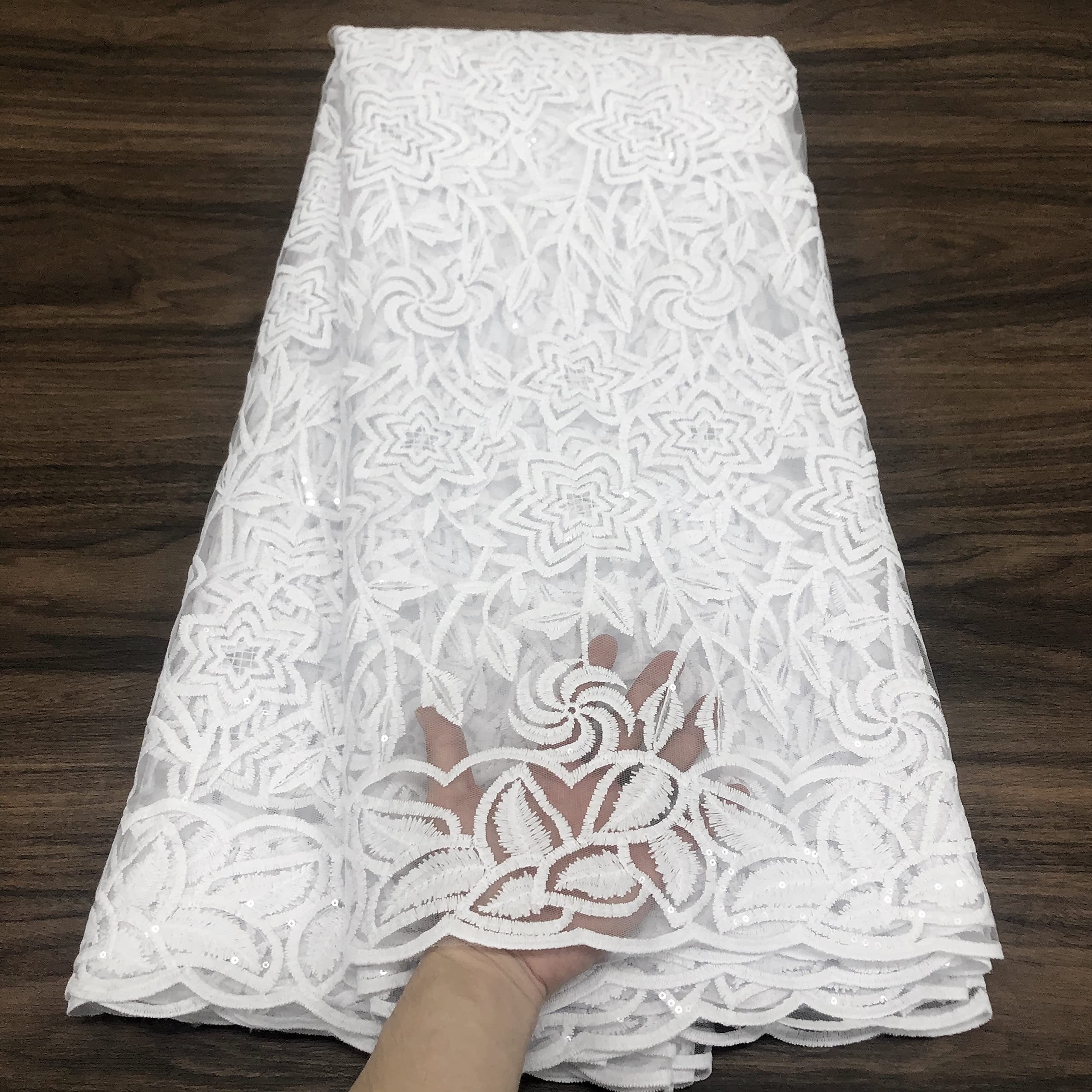 Spitzenband Weiße afrikanische Spitze Stoff Nigerianische Pailletten Spitze Stoff Guipure-Schnur Spitze Französisch Net Spitze for Hochzeit Spitzenband Weiß