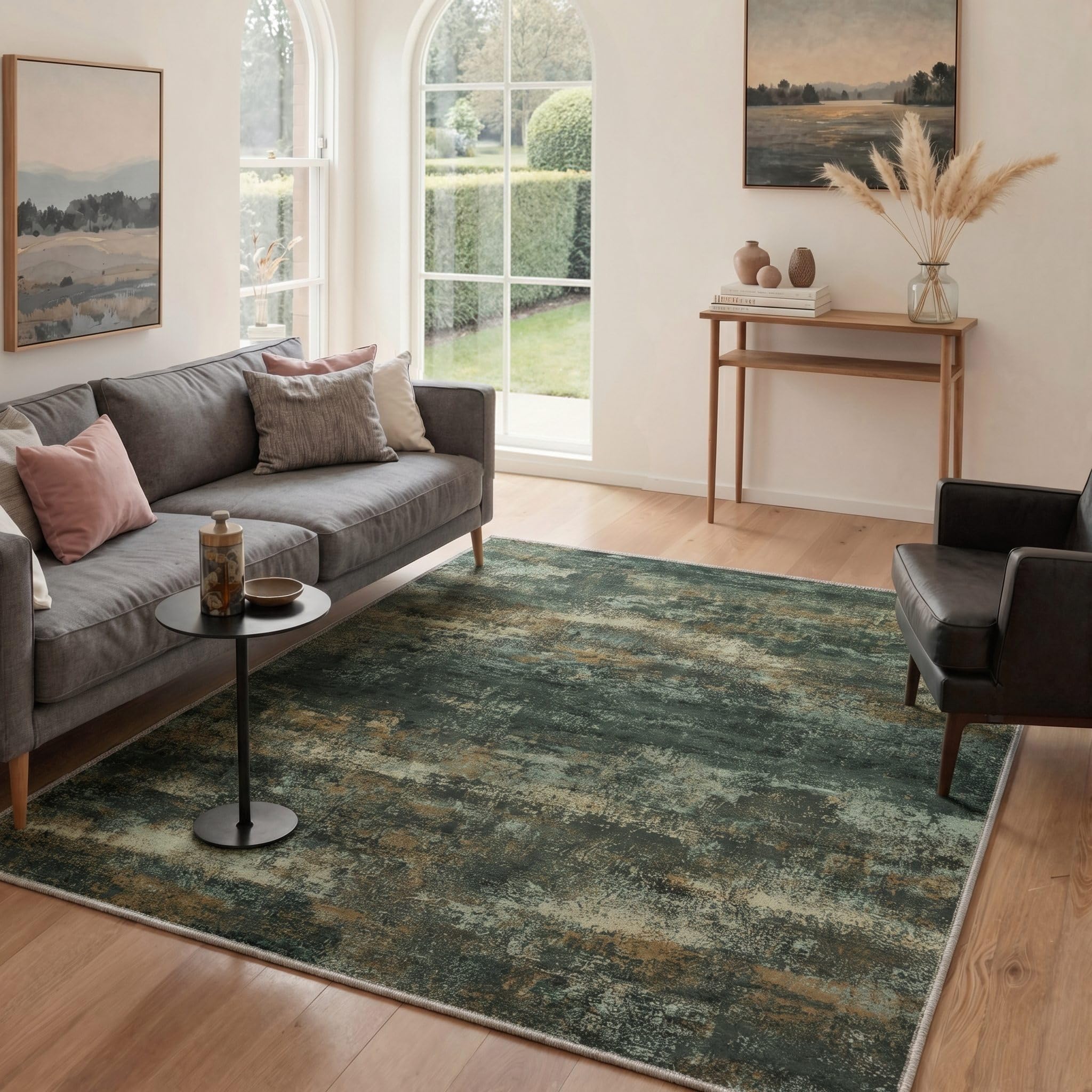 BEIMO Area Rugs 10x14 for Living Room, Smoky Green Washable Abstract Rug