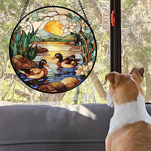 Miniatura 2 de Atrapasoles para colgar vidrieras, patos en el estanque, para puerta, decoración del hogar, paisaje, plantas, atrapasoles, Navidad, día de la madre,