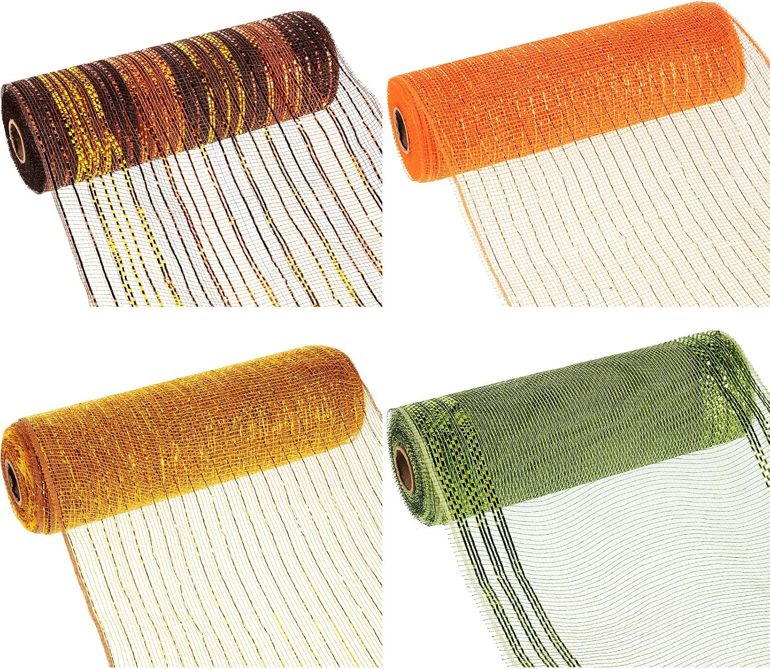WILLBOND 4 Rolls 40 Yards Thanksgiving Mesh Ribbon for Wreath 10 Inch Autumn Wrapping Ribbon Fall Metallic Foil Wired Edge Ribbons Decor for Thanksgiving Fall Holiday Making DIY Party Crafts