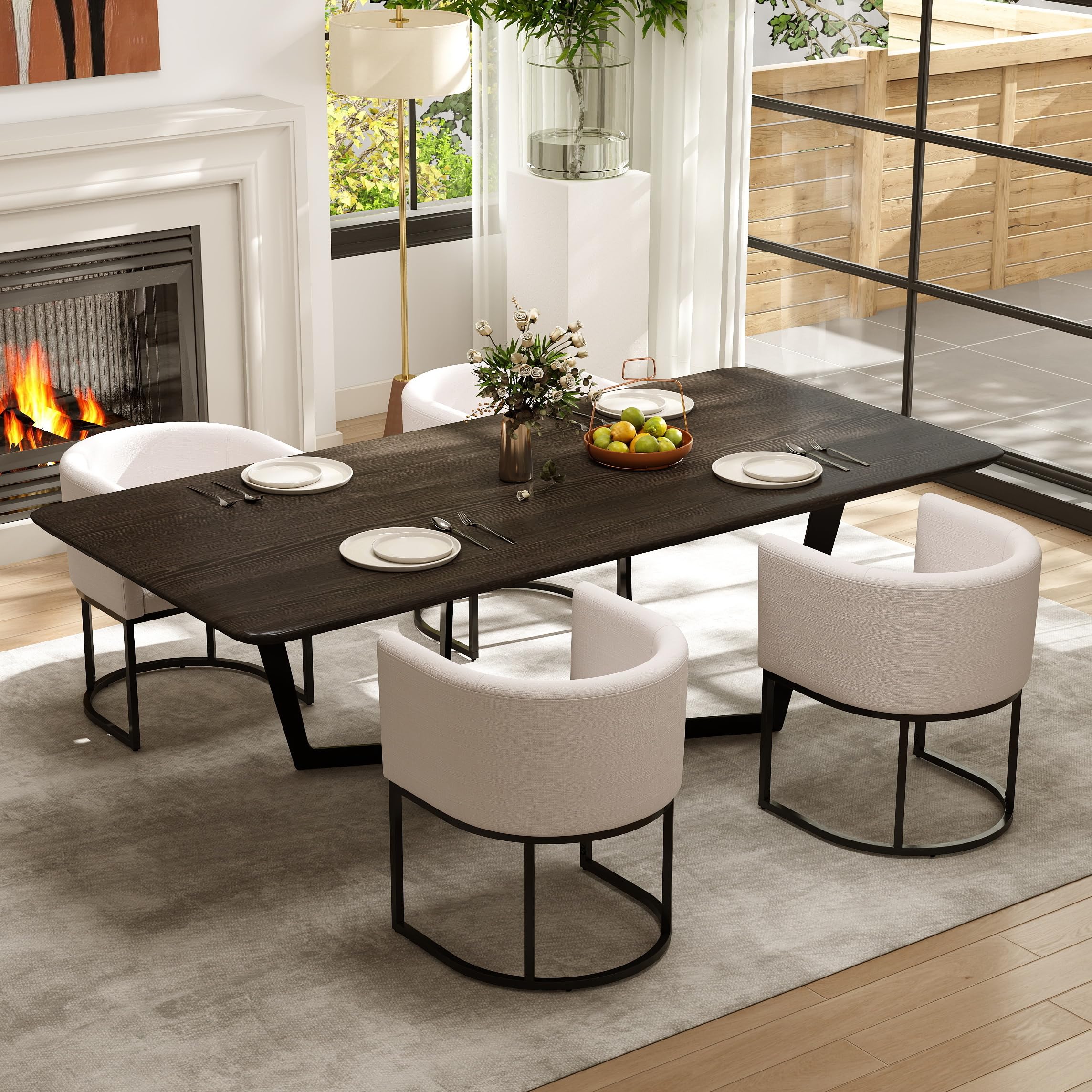 RIVOVA Upholstered Dining Chairs Set of 4, Modern Barrel Side Armchair Upholstered Dining Room Chairs Comfy Armchair Kitchen Side Chair for Living