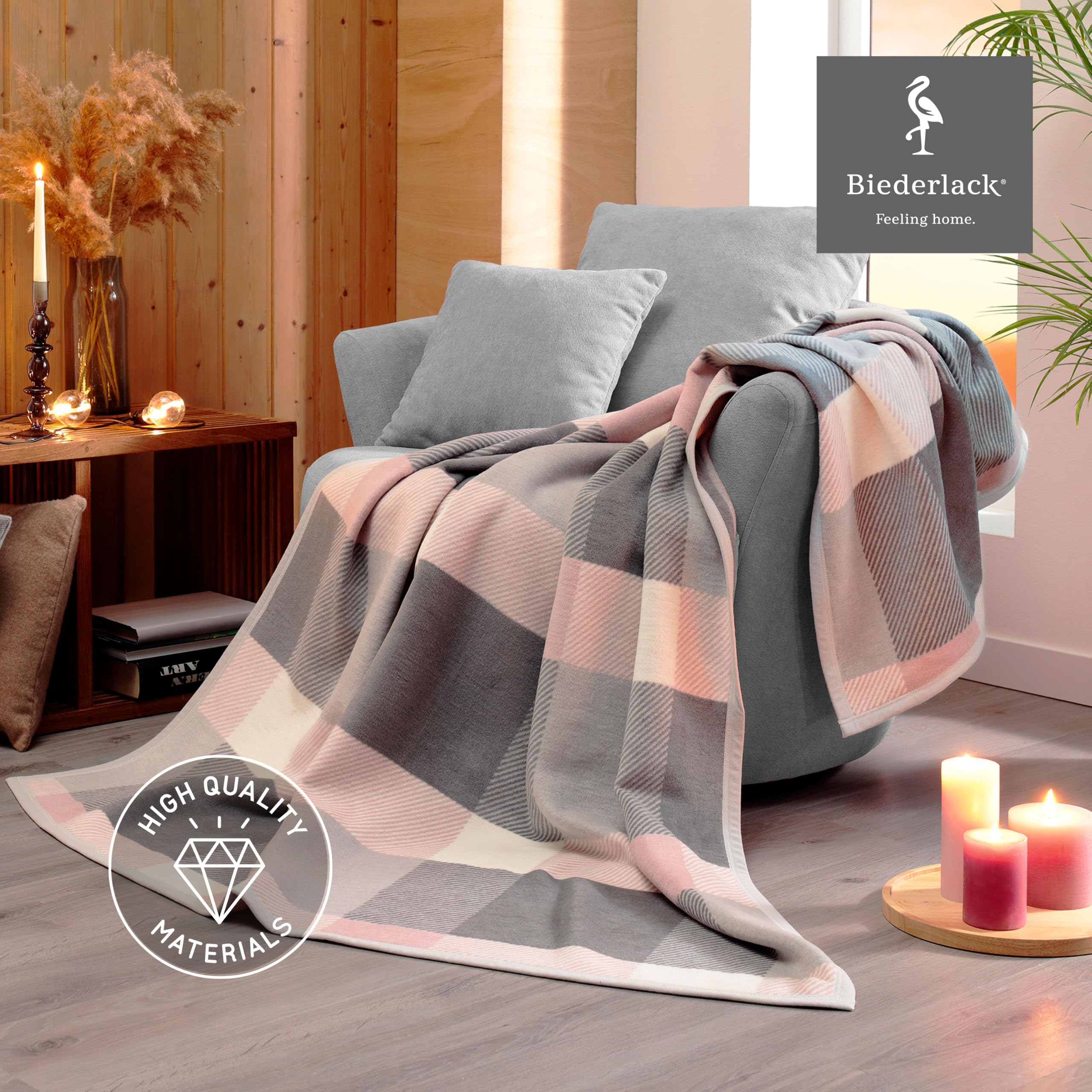 biederlack® weiche Kuscheldecke Check Rosé, Sofa-Decke in 150x200 cm
