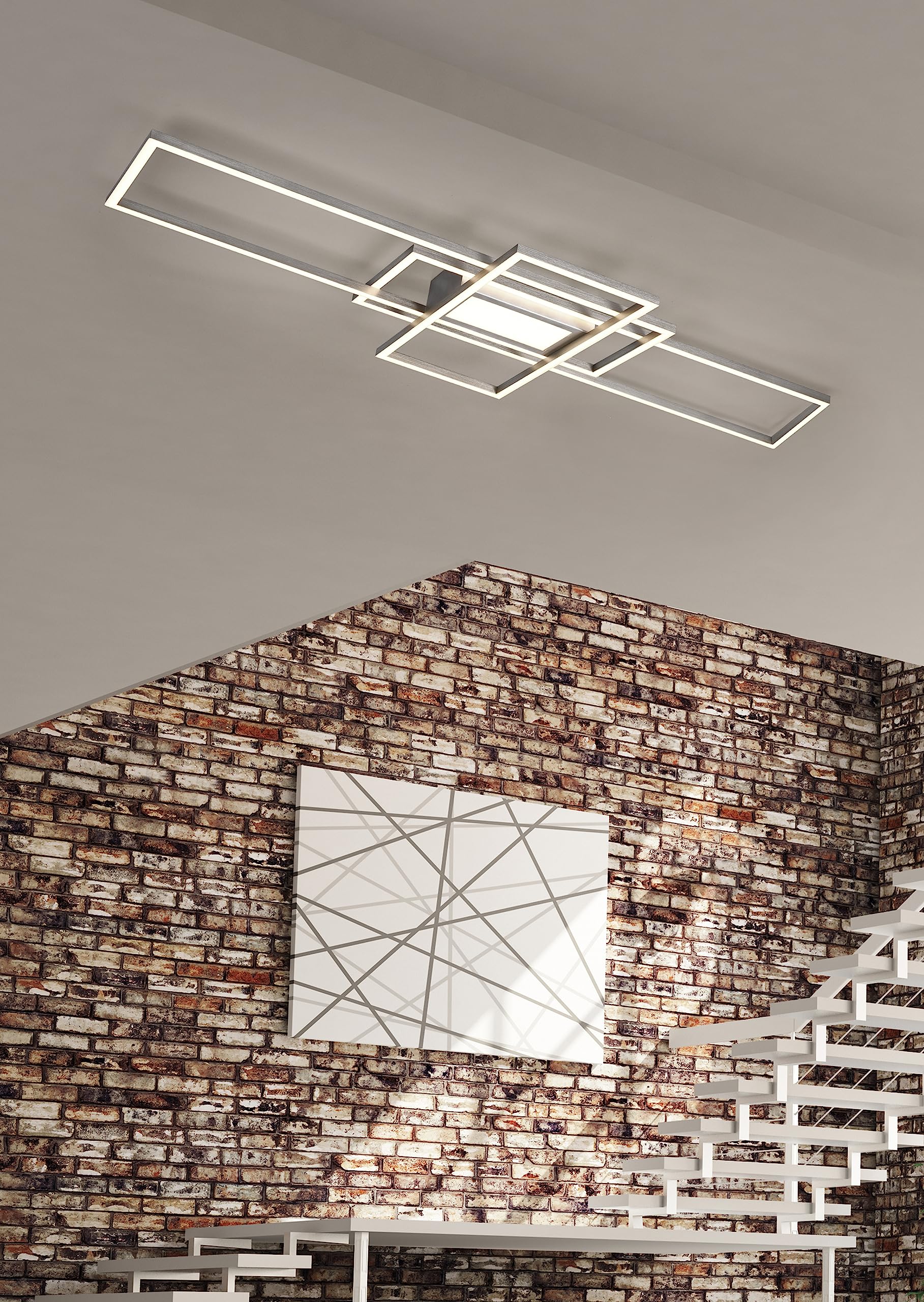 Trio Leuchten LED Deckenleuchte Irvine 620010407, Metall Nickel matt, inkl. 60 Watt LED, Fernbedienung, Dimmer, Nachtlicht