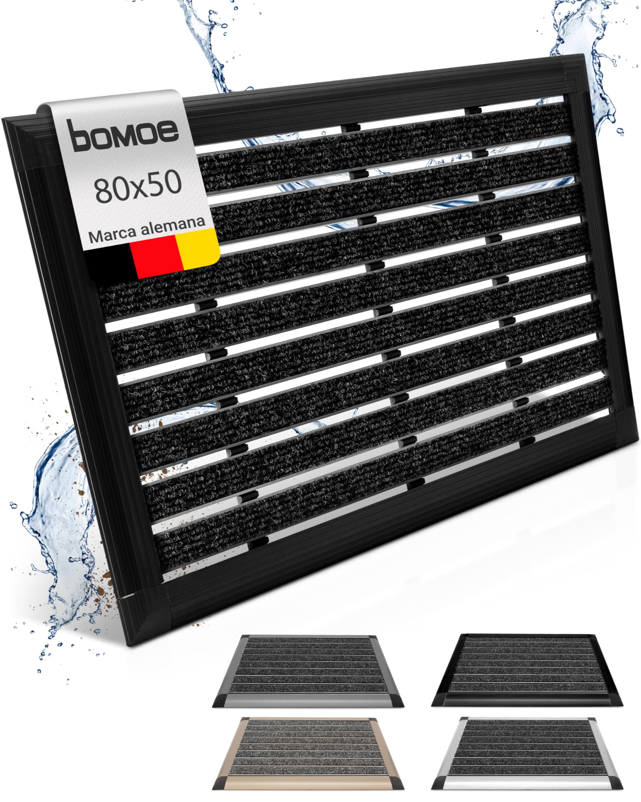 bomoe Felpudo de Aluminio para Puerta Principal Exteriores con Goma | 50x80cm antracita con colector de suciedad interior limpiabarros raspador zapatos entrada alfombra exterior AluGant