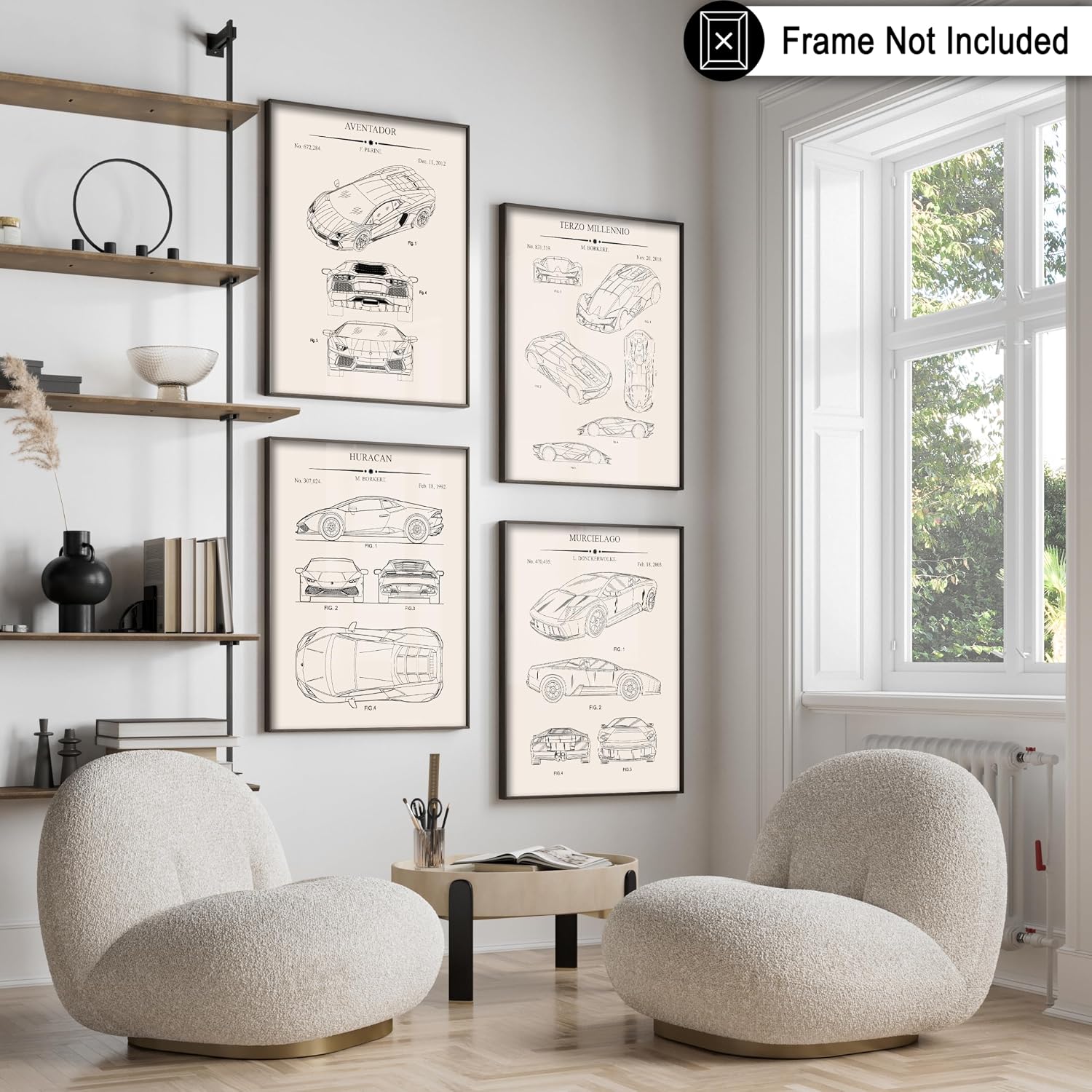 Poster Master 4-Piece Luxury Cars Blueprint Print - Vehicle Patent Poster - Sports Car & Automobile Art - Technical Drawing Wall Design - Great Garage or Man Cave Decor - 8x10 UNFRAMED Wall Art