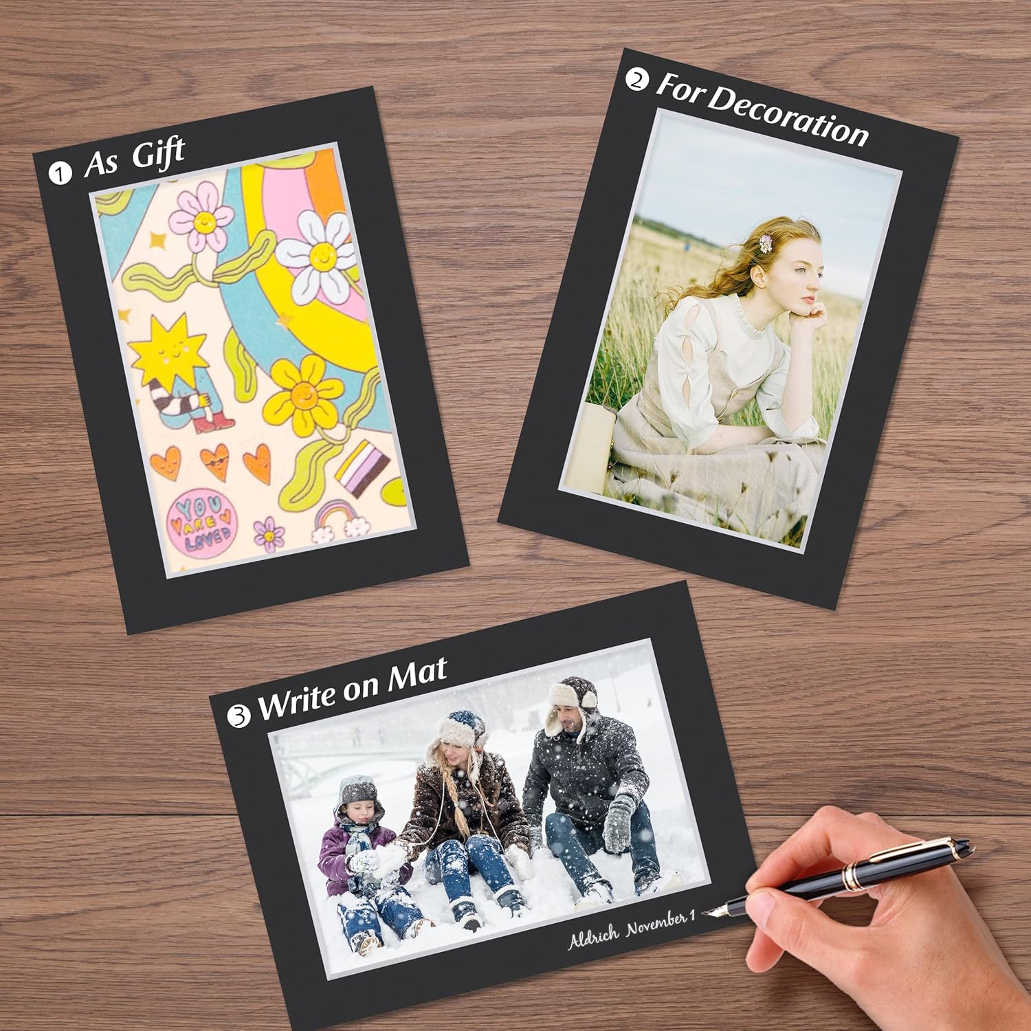 Falling in Art 50 Pack Black Acid Free Pre Cut Mats - 11x14 Picture Frame Mats for 8x10 Photos with White Core Bevel Cut Matting for Prints, Artwork, and DIY Projects - Image 2