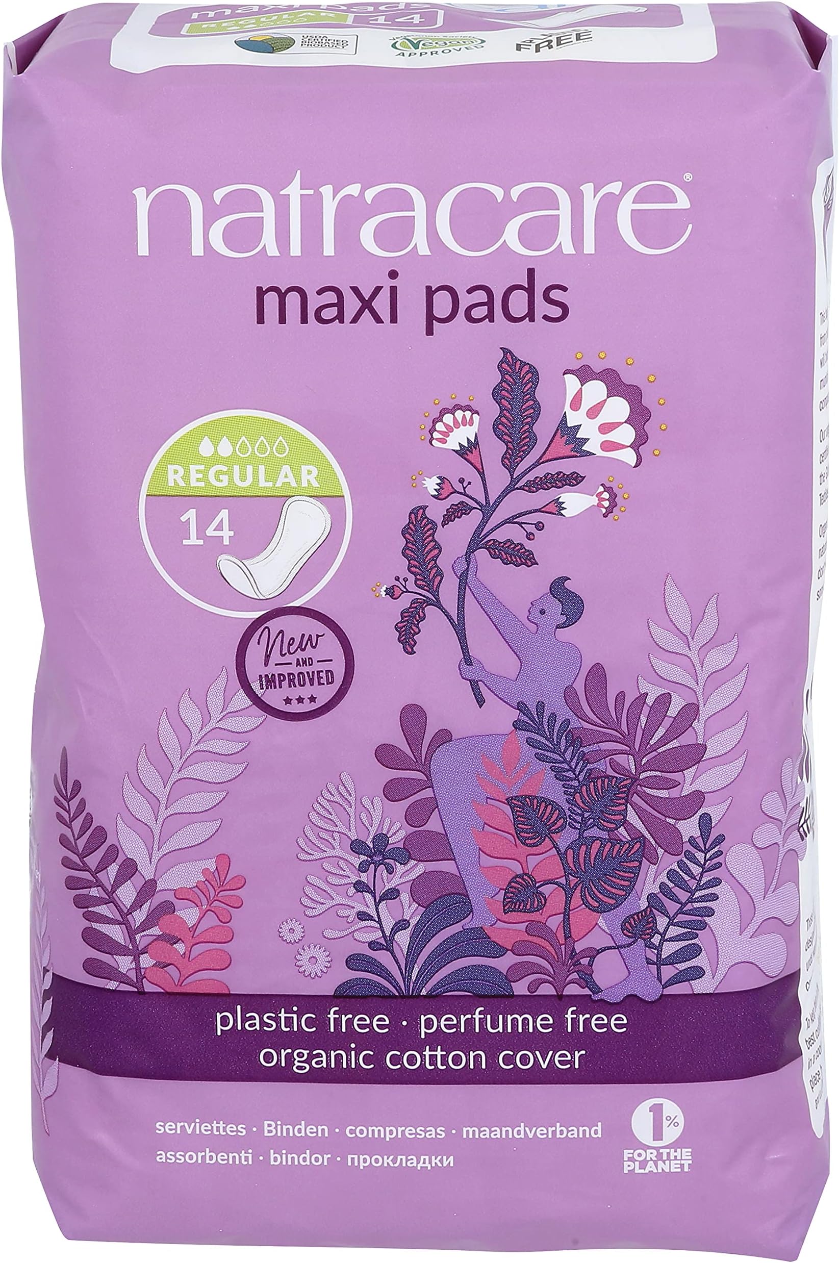 Natracare Natural Maxi Pads Regular Absorbency Without Wings | 1 Pack of 14 Pads