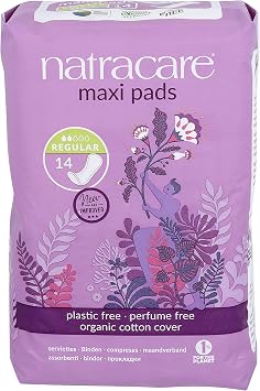 Natracare Natural Traditional Style Maxi Pads, Regular, Individually Wrapped, Without Wings in Plant-Based Bag 1 Pack, 14 Pads Total
