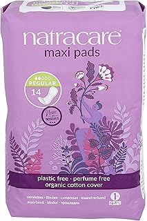 Natracare Natural Traditional Style Maxi Pads, Regular, Individually Wrapped, Without Wings in Plant-Based Bag (1 Pack, 14 Pads Total)