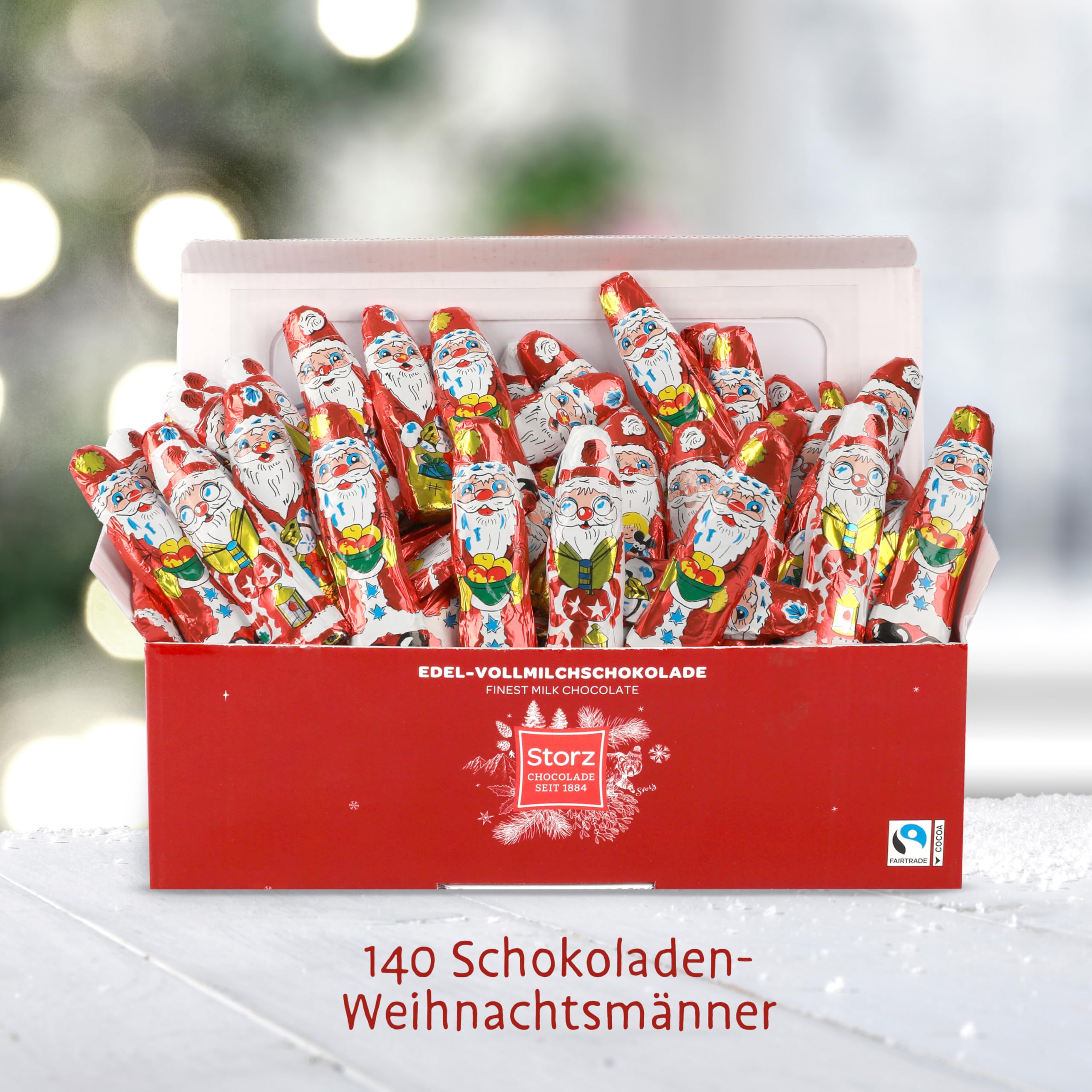 Storz Schoko Weihnachtsmännchen Vorteilspack – 140 Stück à 5,5g – Schokolade einzeln verpackte Nikolaus Schokolade – Ideal für als Adventskalender Füllung oder Schulen, Kitas & Weihnachtsgeschenke