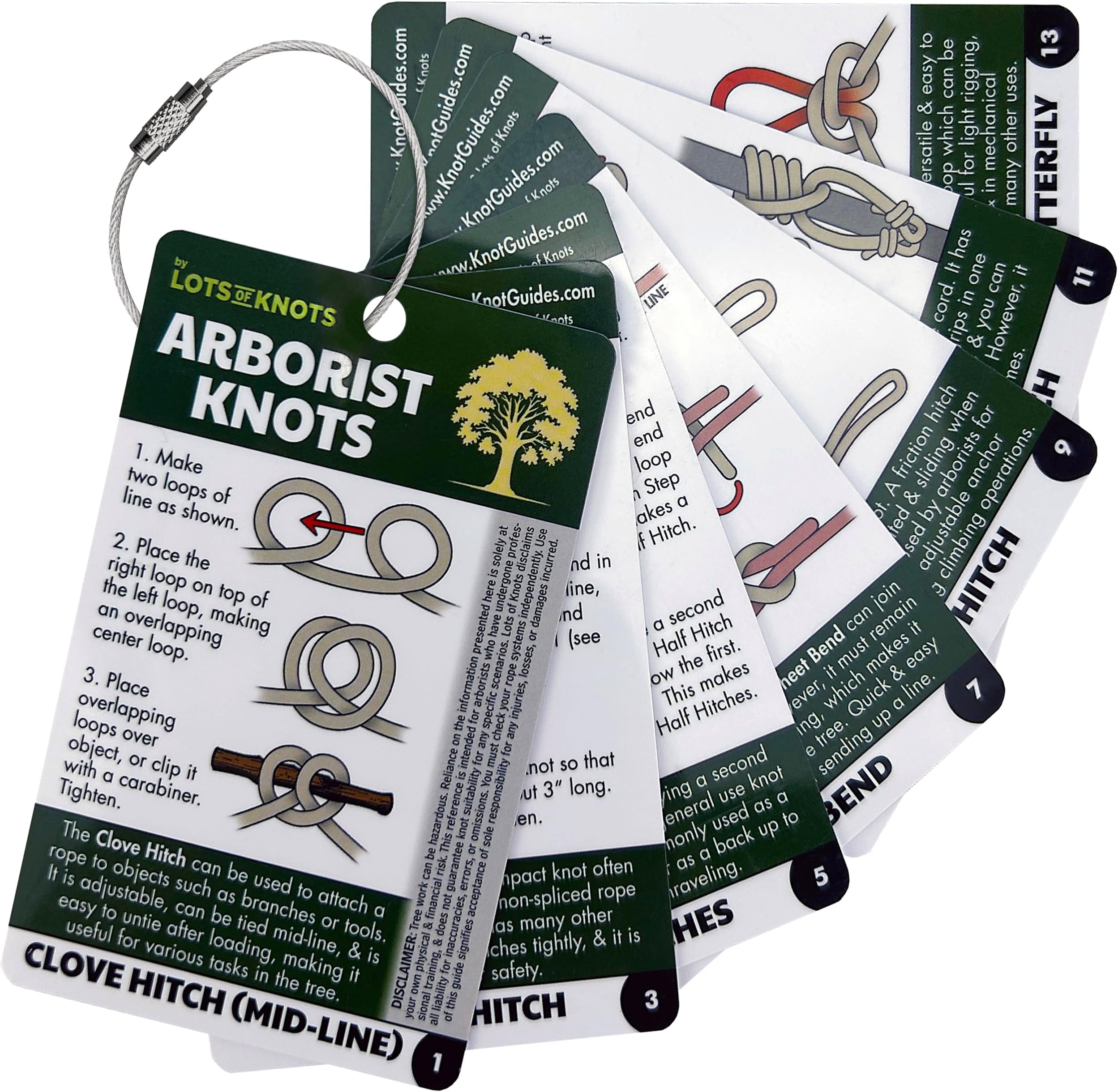 Arborist – Knot Cards for Tree Climbing – 14 Page Waterproof Pocket Knot Guide for Arborist Equipment Kit with 14 Tree Care - Includes Wire Loop