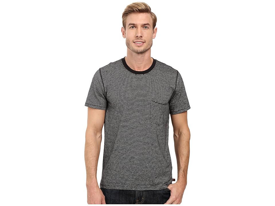

7 For All Mankind Short Sleeve Stripe Ringer Tee (Black Ecru Feeder Stripe) Men's T Shirt