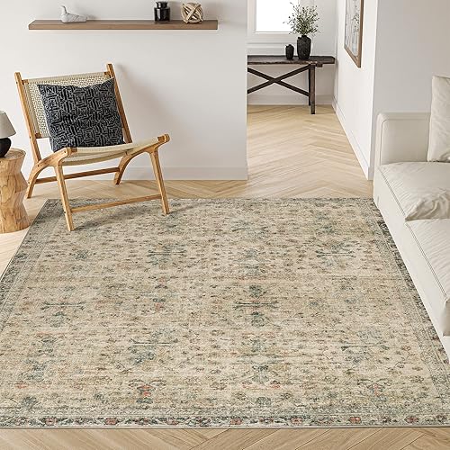 Alfombra lavable de 8 x 10 pies, resistente a las manchas, vintage, de 8 x 10 pies, súper suave, lavable para sala de estar, dormitorio, alfombra