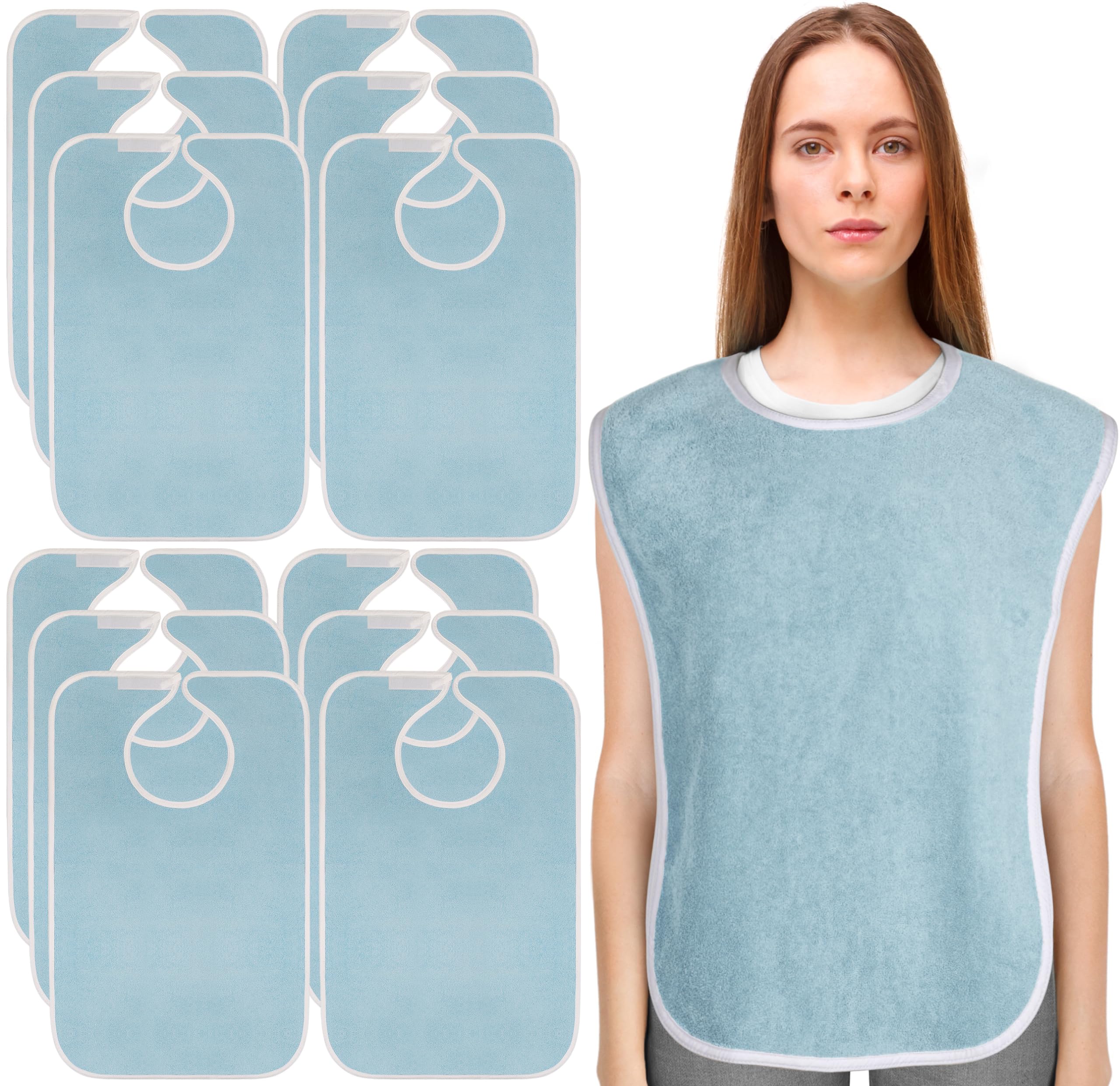 utopia towels 12 pack premium unisex adult bibs for elderly women men, waterproof bib for eating, adjustable and washable (blue)
