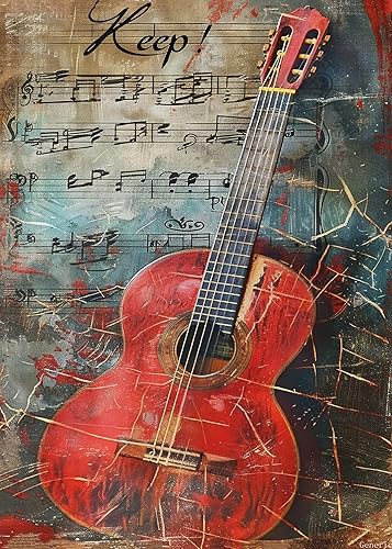 Guitar and Sheet Music, 1000 Pieces Adult Wooden Jigsaw. Vintage Style, Suitable for Party Game Nights, Funny Artwork for Adults, Brain Challenge,