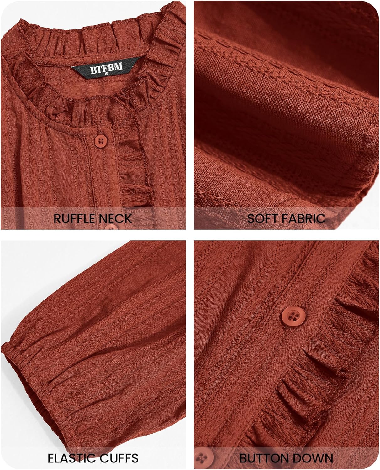 BTFBM Long Sleeve Shirts for Women Trendy Ruffle Tops Lightweight Button Down Shirt Loose Spring Blouses 2026 - Image 5