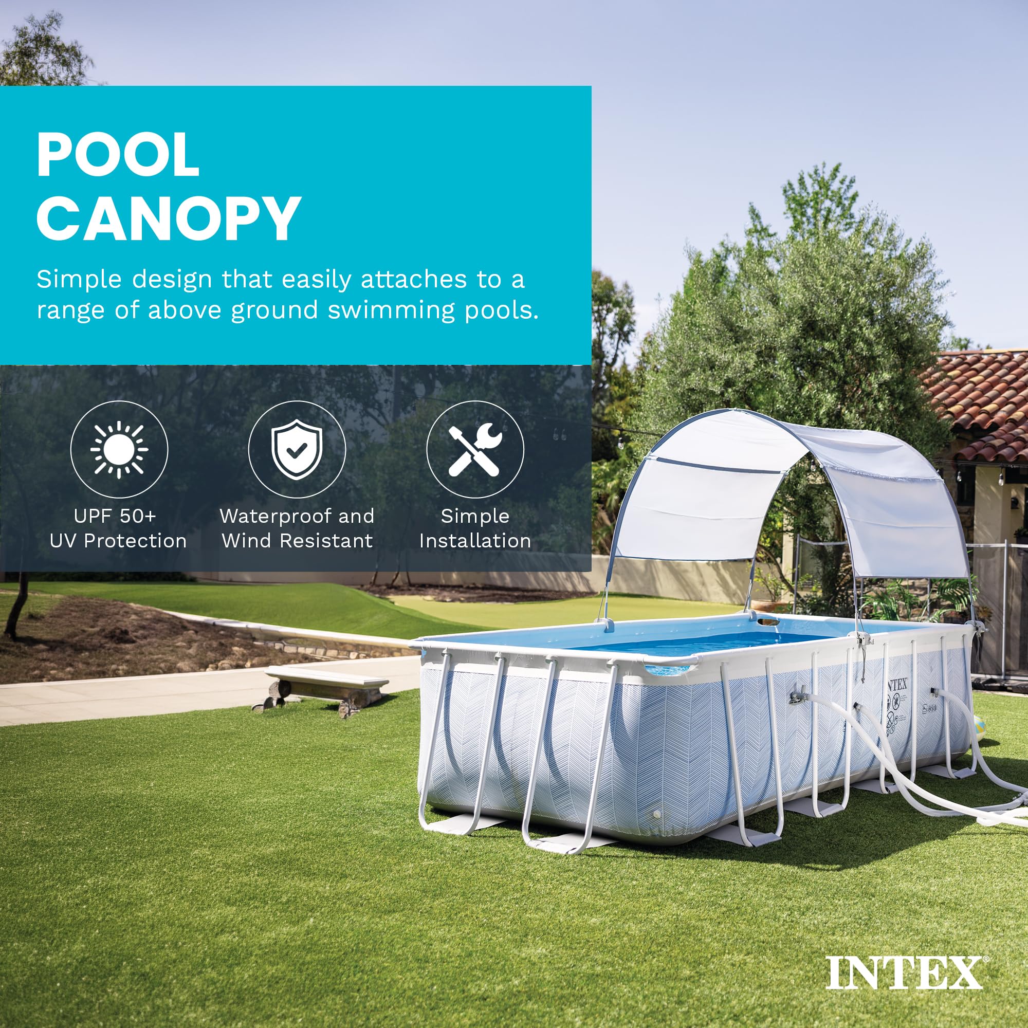 Intex 28054E Copertura protettiva UPF 50 Plus, facile da installare, impermeabile, per piscine rettangolari da 2,9 m o più piccole, grigio