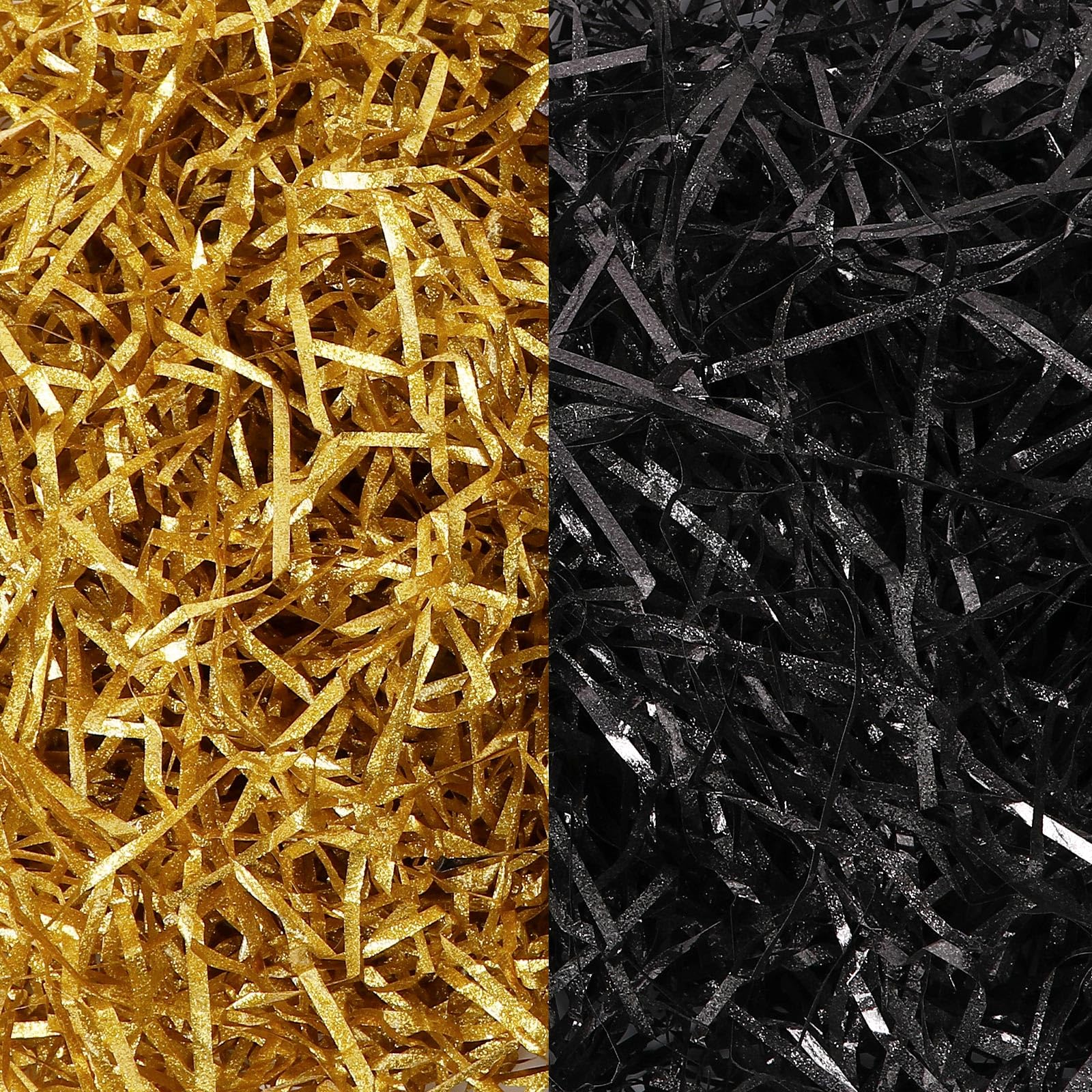 MARFOREVER 200g Black Gold Crinkle Cut Paper Shred Shredded Paper Grass Confetti Stuffing for Christmas New Year Halloween Holiday Birthday Present