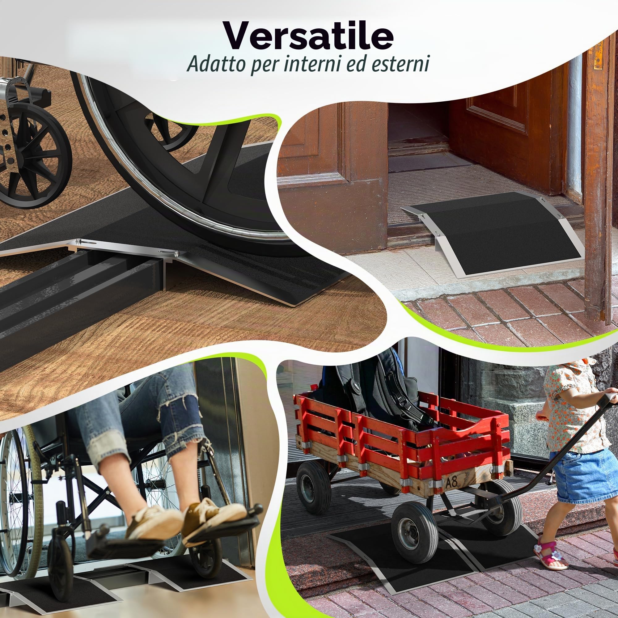 Confezione da 2 Rampe per Soglie di Porta - 30 cm × 4 cm - Rampa per Soglie Regolabile per Passaggi di Porte da 7-13 cm di Larghezza - Rampa per Sedie a Rotelle in Alluminio Antiscivolo per