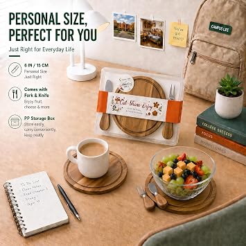 Wedding Favor Charcuterie Board Set with Knife & Fork, 6-Inch Small Personal Serving Tray, Bridal Shower & Baby Shower Game Prize Gift, Storage-Ready PP Case,Acacia