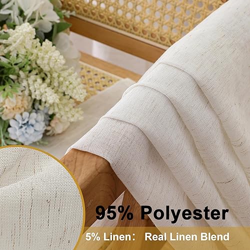 Miniatura 3 de OWENIE Juego de 2 paneles de cortinas semitraslúcidas de lino de 84 pulgadas de largo, filtro de luz natural para sala de estar, cortinas con