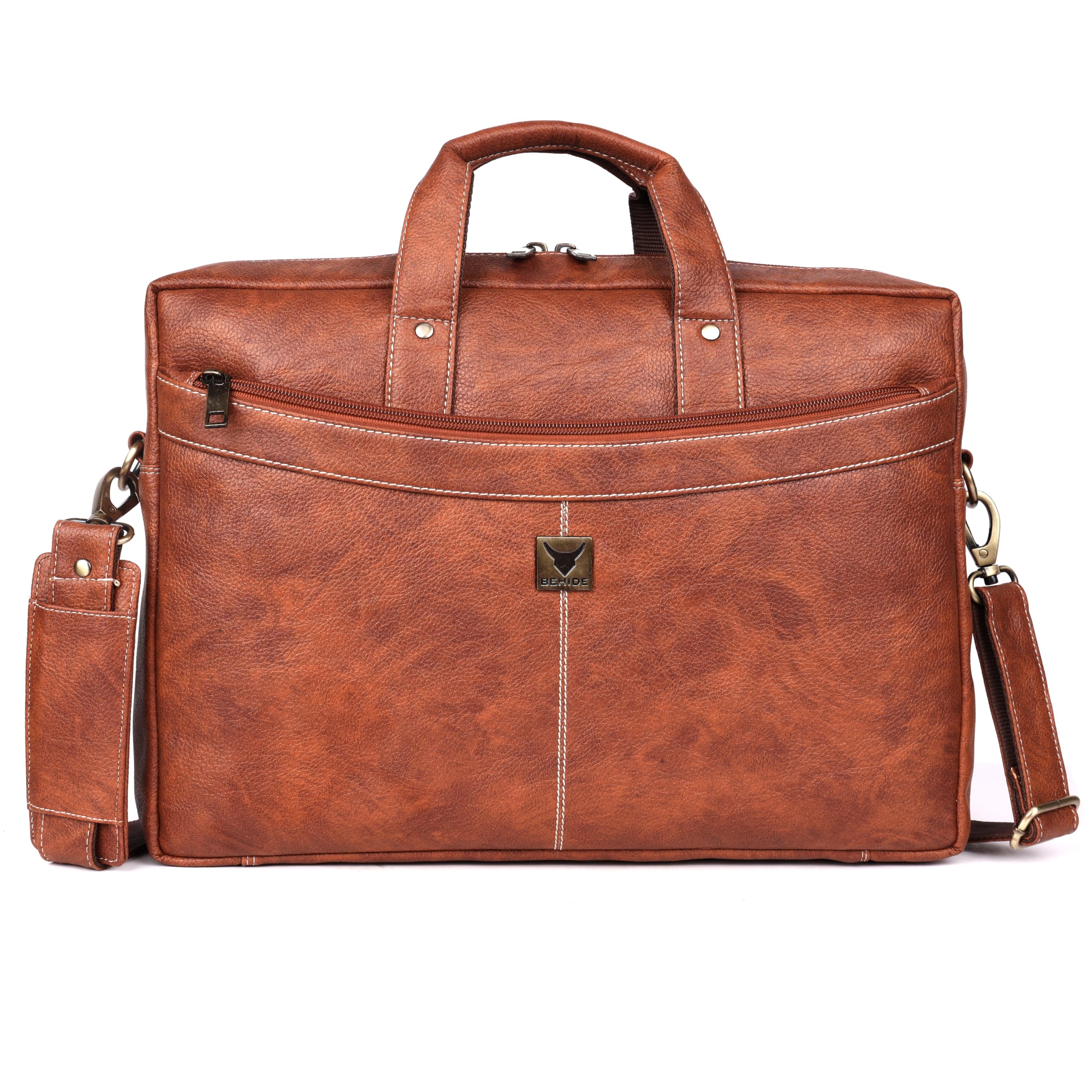 BEHIDE Laptop Bag for Men - Vegan Leather Messenger Bag for Office - Fits up to 16 Inch Laptop -Brown Shoulder Bag with Multiple Compartments - Executive Vegan Leather Bag for Work and Travel (Tan) (B0D7S86ZDM) Amazon Price History, Amazon Price Tracker