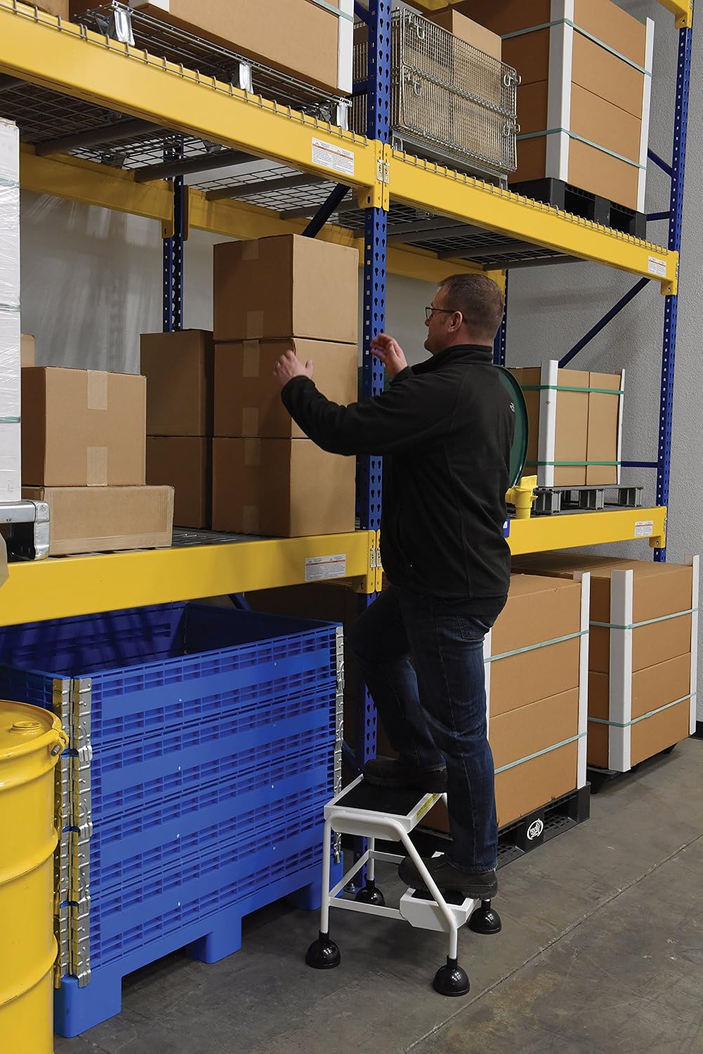 Vestil LAD-2-W Steel Commercial Spring Loaded Ladder 2 Steps 16 in. Wide 58 Degree with Anti-Slip Rubber Mats 300 Lb. Capacity White