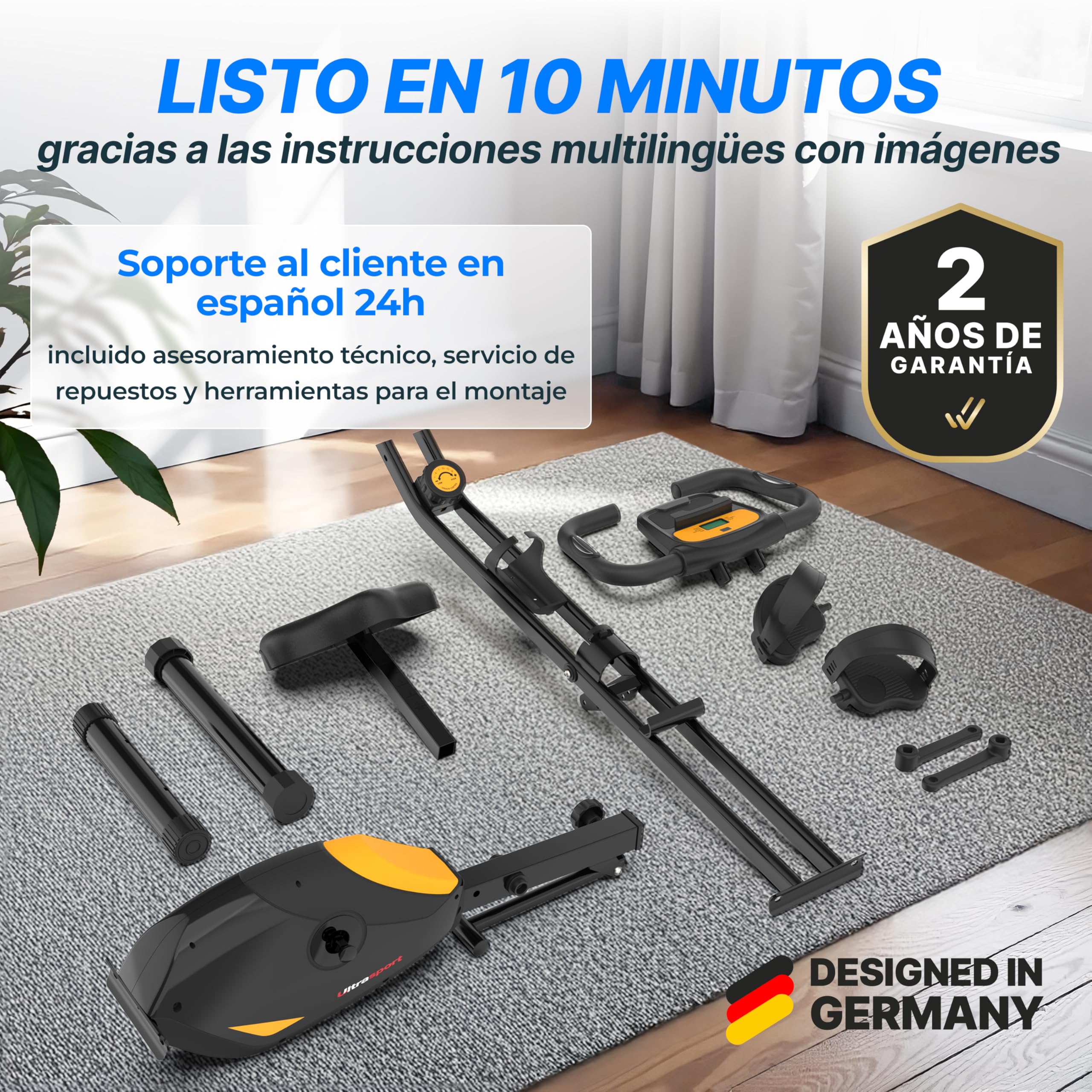 Ultrasport F-Bike Pro Bicicleta Estática Plegable hasta 150 KG, con 16 Niveles, Sillín Cómodo, Función con App, Extra Silenciosa I Bici Estática Plegable Indoor, Bicicletas Estáticas